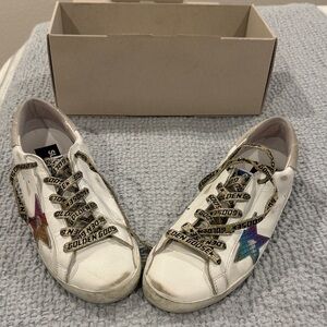 Golden Goose White Sneakers with Multicolor Stars